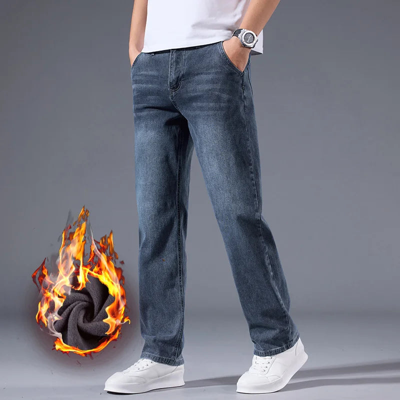 Men's loose straight leg jeans retro washed elastic casual pants suitable for all seasons versatile pants