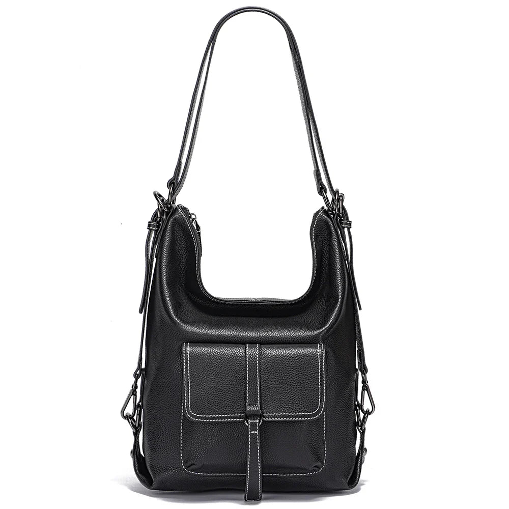 Stylish Women Shoulder Bag 100% Genuine Leather Large Capacity Handbag Multifunction Satchel Bag Backpack Brown 2 in 1 Bag