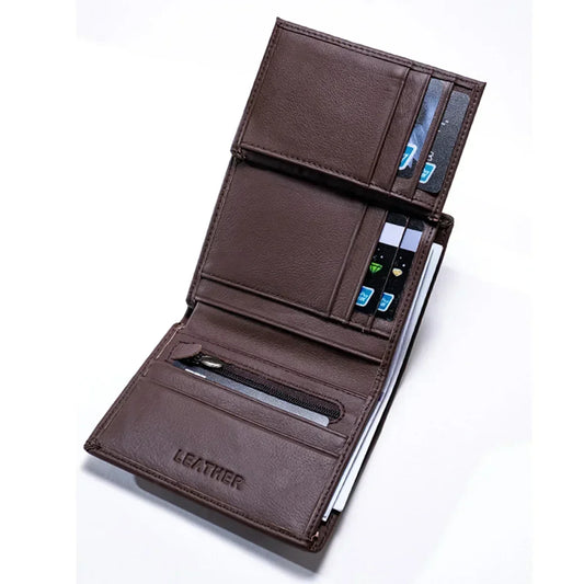 Portefeuille Homme en Cuir Véritable Porte-monnaie pour Homme Vintage Vertical Court Porte-cartes de Crédit Sac à Main Portefeuille RFID Homme