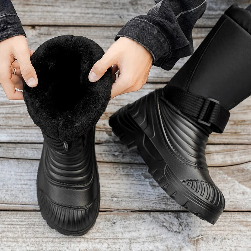 Men's New Snow Boots for Autumn and Winter, Fleece-Lined and Thickened, Cold-Proof, Outdoor Warm, Waterproof, Anti-Skiing, Hiking Boots