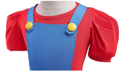 Super Bros Stage performance movie cosplay girls puff Sleeve Top+Dress Girl Halloween Birthday Party Cosplay