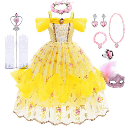 Kids Belle Costume Girl Halloween Princess Cosplay Party Dress Children Birthday Clothes Carnival Fancy Dress