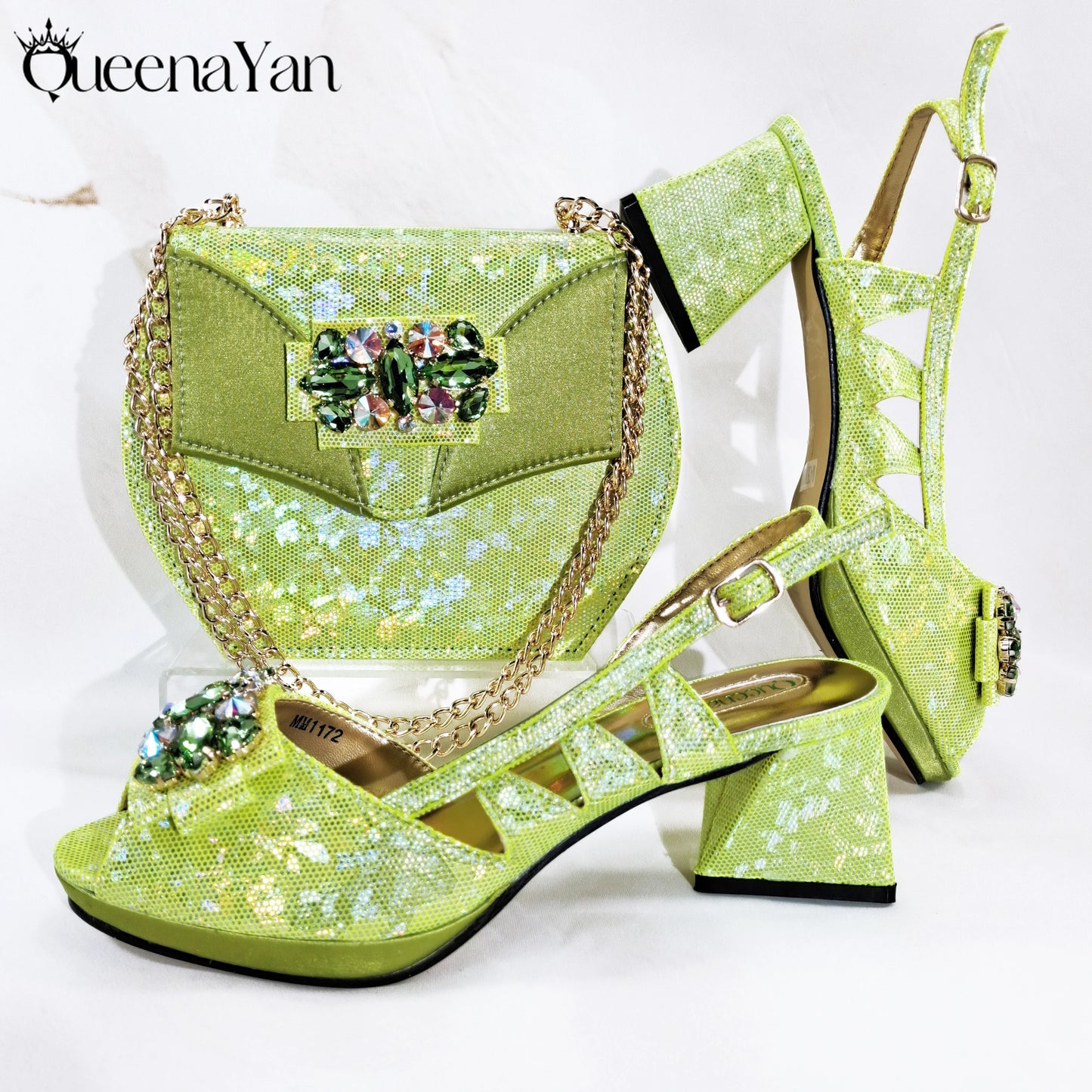 2025 New-Season Peep Toe Ladies' Shoes Elegant Coral Color Diamond-Embellished High Heels Italian-Designed Shoe and Handbag Set