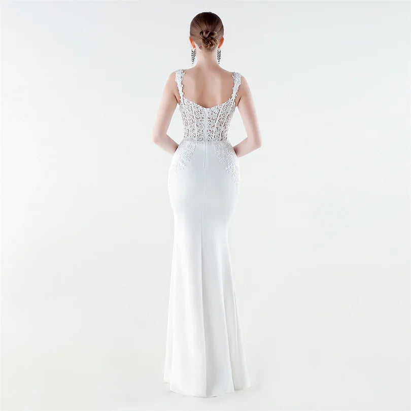 10 Colors Women's Sexy Slit Evening Dress with Appliques Soft Satin Wedding Party Dresses Prom Gowns robe de soiree