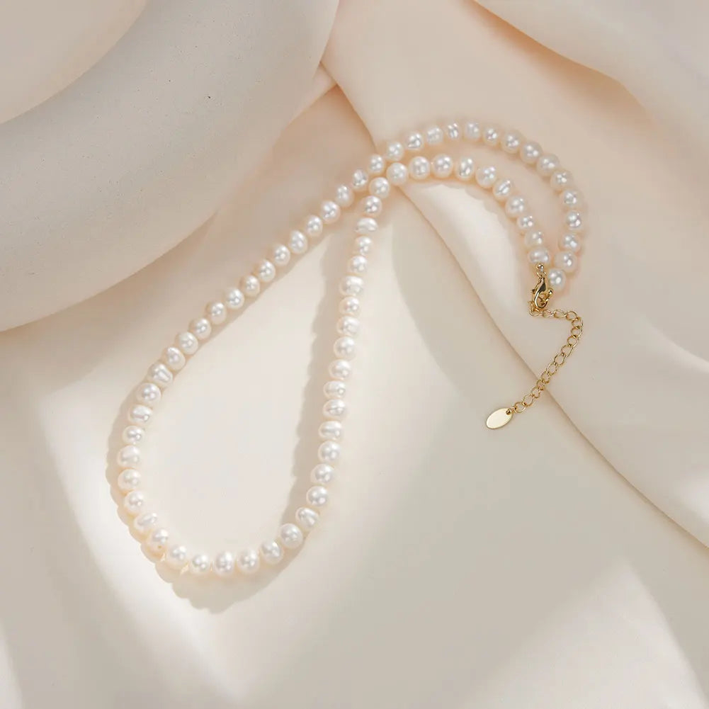 5-6mm Freshwater Pearl Beads Choker Chain 925 Sterling Silver Pearls Necklace for Women Dainty Accessories GPN75