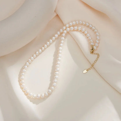 5-6mm Freshwater Pearl Beads Choker Chain 925 Sterling Silver Pearls Necklace for Women Dainty Accessories GPN75