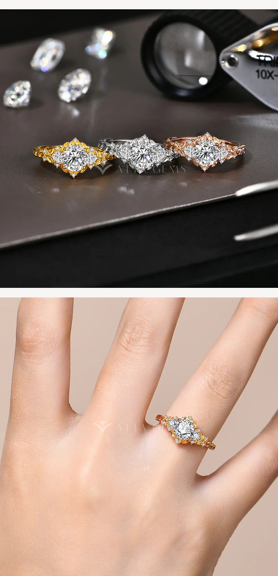 ATTAGEMS 2025 Bague de luxe en moissanite 1 carat D VVS1 diamant taille ronde en argent sterling 925 Bijoux de mariage de fiançailles pour femme Cadeau