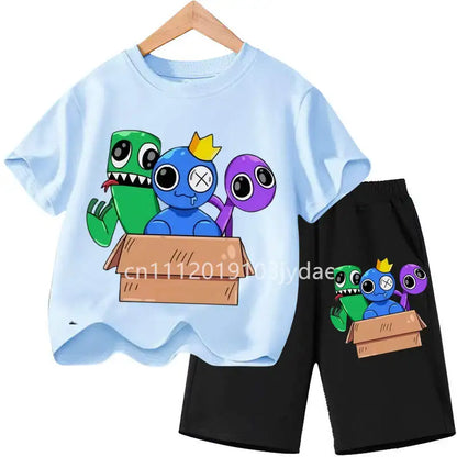 Kids Rainbow T-shirt Friends Girls Boys Clothes Summer Short Sleeve Tshirt Set Cartoon Tee Tops Game Anime Shirts Camiseta