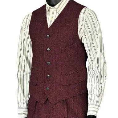 Men's Houndstooth Wool Vest British Style Business Waistcoat Casual Sleeveless Jacket Ready‑to‑Ship Business Outfit  for Men