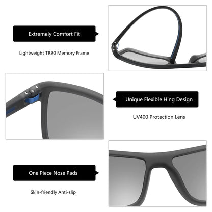 Polarized Sunglasses for Men Shades Lightweight TR90 Frame UV400 Protection Square Outdoor Trave Driving Sun Glasses