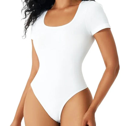 Short Sleeve Open Crotch Big U Neck Seamless Shapers Spandex Elastic Body Suit Shapewear Women Body Shaper Tummy Control