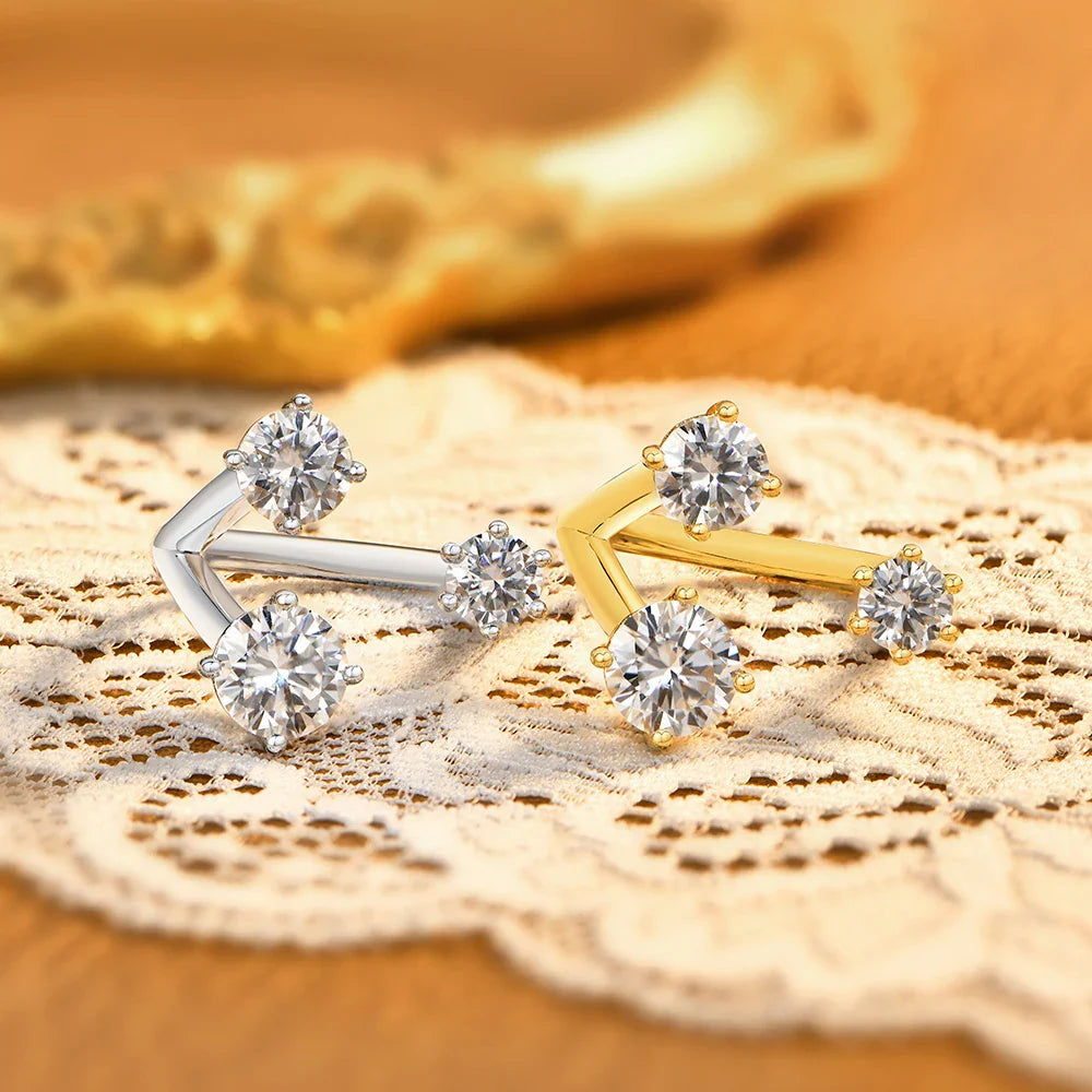 Three Stone Open Bypass Rings 925 Sterling Silver Round Cut Moissanite Women Ring Dainty Personalized Jewelry for Party