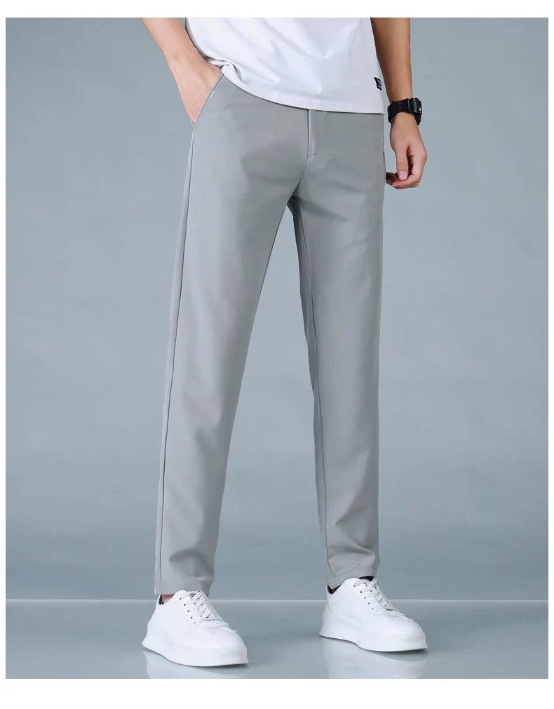 2025 Spring Summer Ultra-thin Men's Casual Pants Slim Straight Leg Elastic Waist Sports Jogging Trousers Fashion Men Golf Pants