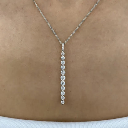 14K Gold Filled Long Drop Pendant Necklace Sparkling 11-Stones Moissanite Necklace for Women Unique Design Fine Jewelry