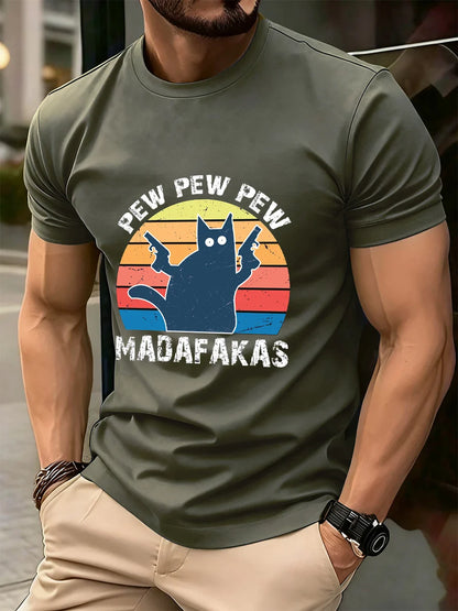 Pew Pew Pew Madafakas Prints Men'S T-Shirt Cotton Summer O-Neck Short Sleeve Tops Soft Oversized T Shirt Casual Mens Clothes