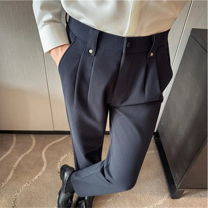 Autumn Winter Thicken Elastic Waist Casual Warm Pants Men High Quality Fashion Slim Social Party Dress Trousers Men's Clothing
