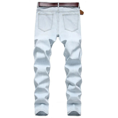 2026 New Men's Yellow Jeans, Blue Stretch Biker Trousers, Broken Hole Jeans, Fashion Popular Men Denim Pants Big Size 29-42