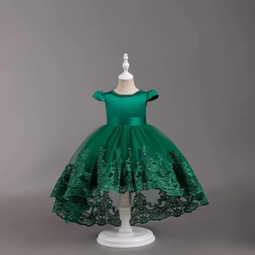 Girls Flower Embroidery Party Dresses Kids Summer Formal Holiday Birthday Gown Kids Trailing Evening Princess Clothes 1-6