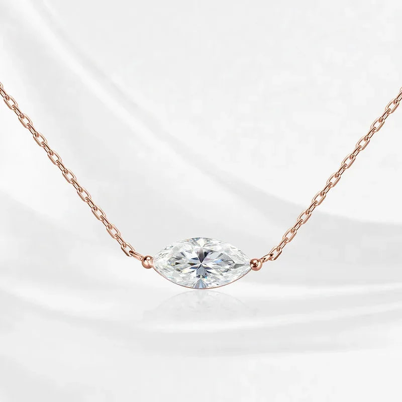 18k Plated Marquise Cut Moissanite Tennis Necklace for Women Choker Lab Diamond D Color Chain 925 Sterling Silver Jewelry