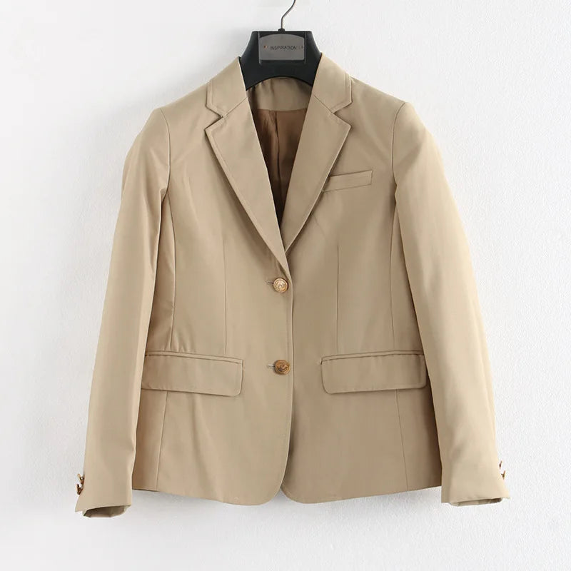 Preppy Style Slim Fit Solid Blazer Woman Double Button Turn-Down Collar Blazers Women Spring Autumn Basic Student JK Suit Coat