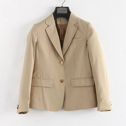 Preppy Style Slim Fit Solid Blazer Woman Double Button Turn-Down Collar Blazers Women Spring Autumn Basic Student JK Suit Coat