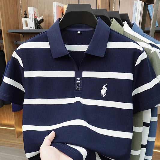 2026 New Summer Men's Striped Polo Shirt with Collar and Short Sleeve Casual T-shirt for Men