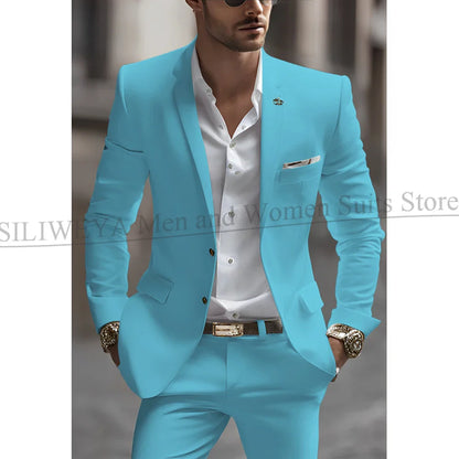 Summer White Men Suits Two Piece Fashion Notch Lapel Single Breasted Suit Slim Fit Elegant Smart Casual Groom Wedding Tuxedo
