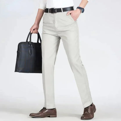 Summer Thin Pants 100% Cotton Men's Autumn Thick Suit Pant Slacks High Waist Straight Loose Bland Solid Business Casual Pants