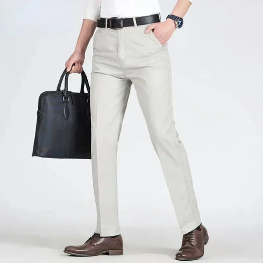 Summer Thin Pants 100% Cotton Men's Autumn Thick Suit Pant Slacks High Waist Straight Loose Bland Solid Business Casual Pants