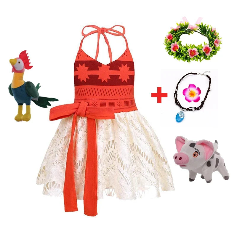 New Moana Dress Costumes Kids Girl Cosplay Toddler Movie Ocean Adventure Infant Frock Halloween Party With Chick Clothes