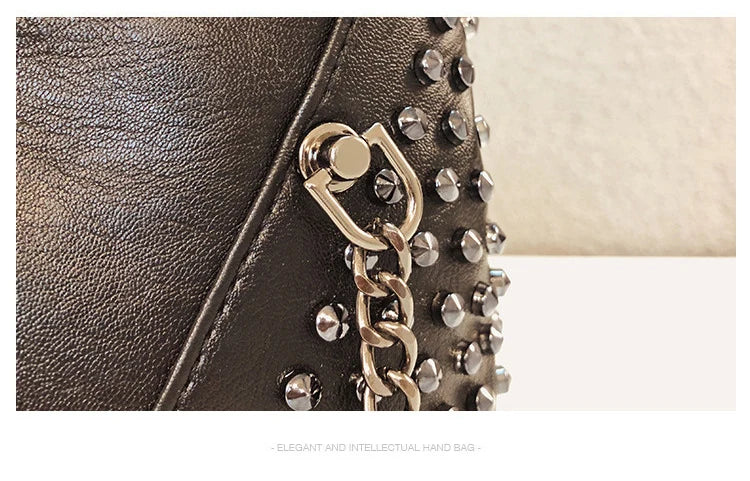 Studded Shoulder Bag for Women Leather Punk Style Rock Rivet Crossbody Bag Handbag with Chain Wallet Purse for Girls
