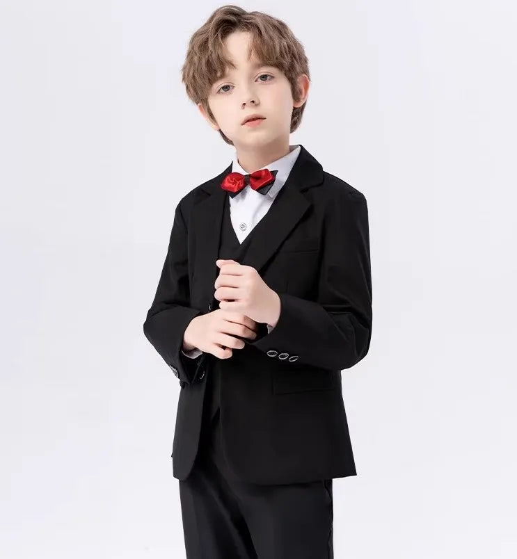 Boys Navy Blue Suit For Wedding Teenager Kids Formal Ceremony Tuxedo Dress Children Photograph Blazer Party Performance Costume