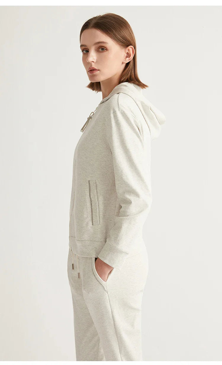 K1071W In Stock High Quality 100% Combed Cotton Zip Woman Cotton Hoodi Cropped Manufacturers Hoodies Women Sweatshirt Clothing