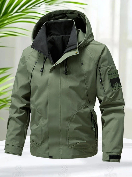 Waterproof Jacket Men Outdoor Softshell Zip Up Hooded Jacket Windbreaker Hiking Camping Coats Lightweight Spring Autumn Coats