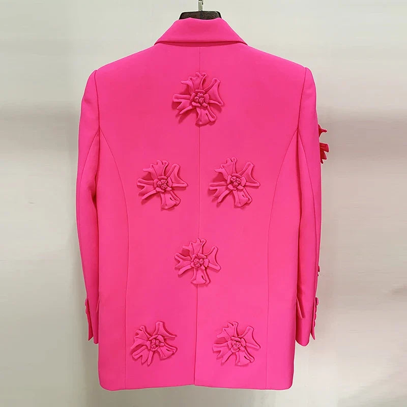 HIGH STREET Newest 2026 Fashion Designer Jacket Women's Stereoscopic Flowers Appliques Double Breasted Long Blazer