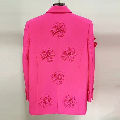 HIGH STREET Newest 2026 Fashion Designer Jacket Women's Stereoscopic Flowers Appliques Double Breasted Long Blazer