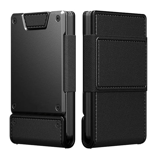 Porte-cartes minimaliste fin en cuir et métal anti-RFID pour homme – Pour poche avant et arrière