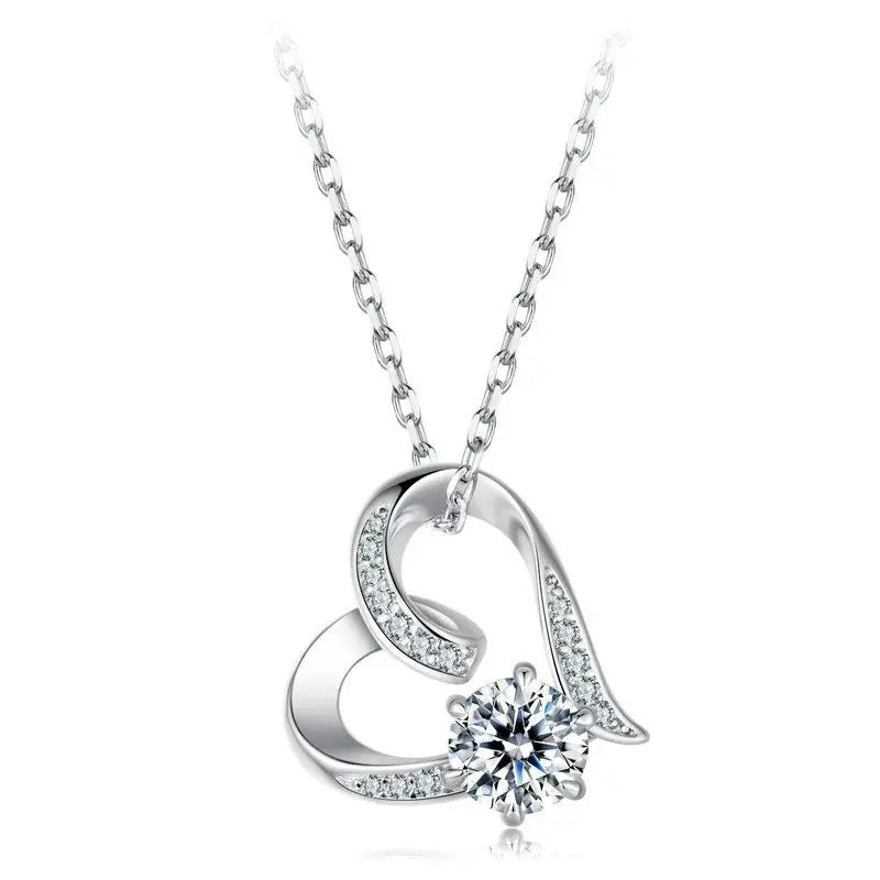 Heart Necklaces for Women, Forever Love Moissanite 925 Sterling Silver Minimalist Heart Pendant Necklace Engagement Jewel