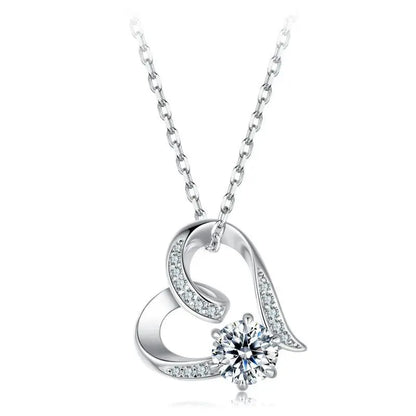 Heart Necklaces for Women, Forever Love Moissanite 925 Sterling Silver Minimalist Heart Pendant Necklace Engagement Jewel