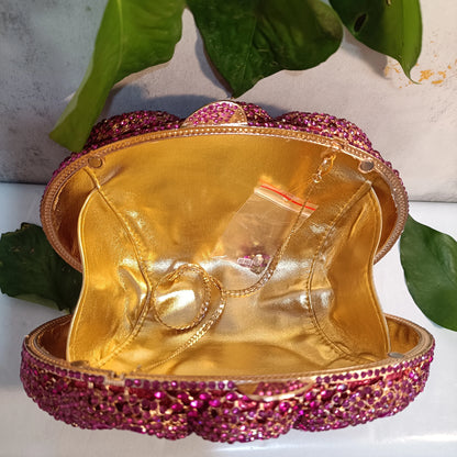 Lady Fushia Wedding Gems Evening Purses Women Luxury Hot Pink Crystal Clutch Purse Party Clutches Bridal Rhinestone Minaudiere