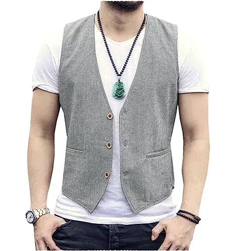 Large Men's Suit Vest  Spring And Summer Linen Cotton Slim Fit Waistcoats Lightweight And Breathable Single Breasted Casual Vest