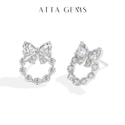 Heart Moissanite Earrings Bow Wreath Design S925 Silver 18k Gold Engagement Jewelry for Women Birthday Gifts Wholesale