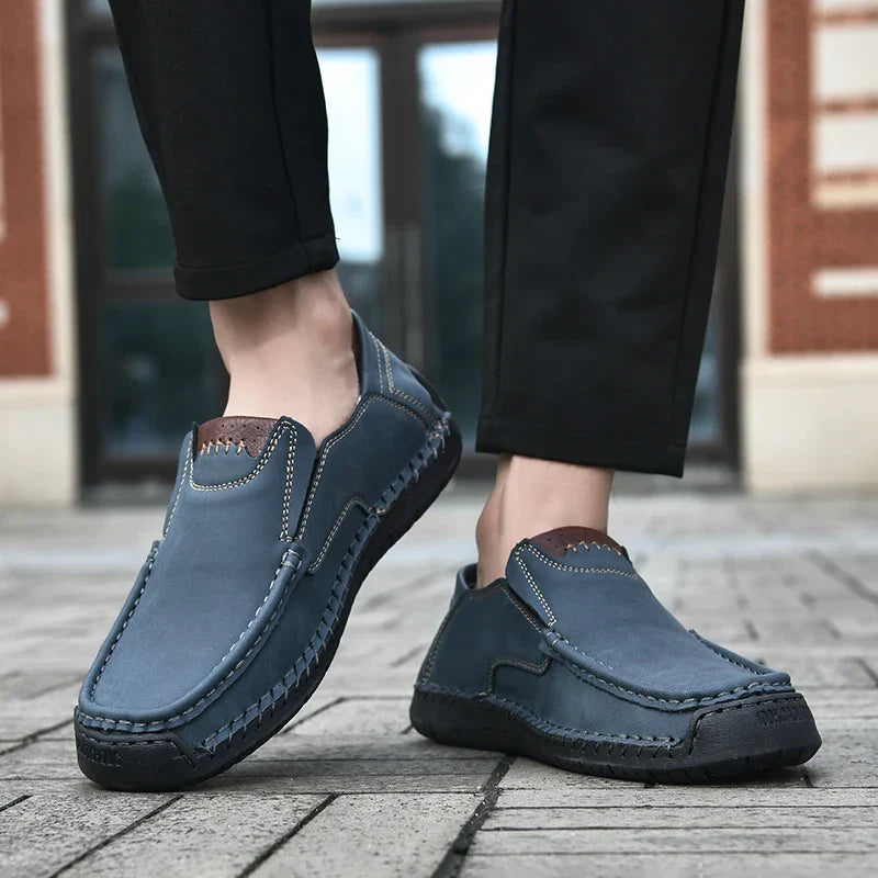Handmade Leather Men Shoes Casual Comfortable Slip On Loafers Men Leather Shoes Flats Moccasins Walking Shoes Fall Dropshipping