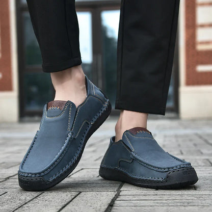 Handmade Leather Men Shoes Casual Comfortable Slip On Loafers Men Leather Shoes Flats Moccasins Walking Shoes Fall Dropshipping
