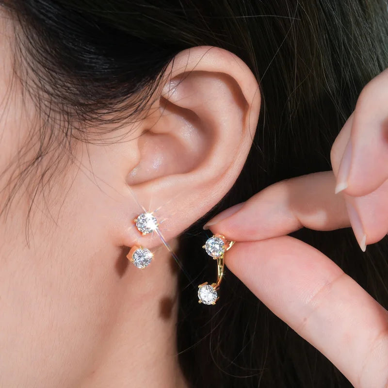 2 in 1 0.5CT Round Brilliant Cut D Color Moissanite Stud Earrings for Women S925 Silver GRA Certified Pierced Earring Gift