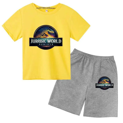 Jurassic World 4 Kids Summer Casual Breathable O-neck Tees+Pants 2pcs Sportsuits 2-13 Years Boys Girls Children Top Outfits Sets