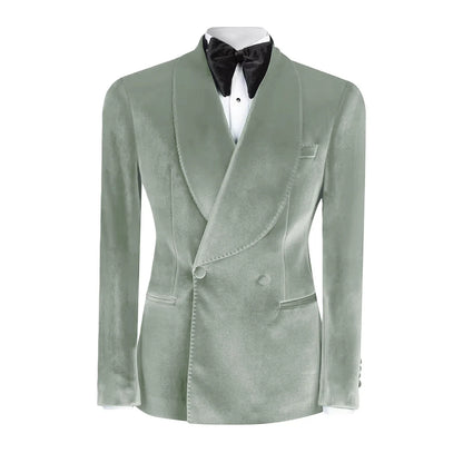 Vintage Velvet Wedding Tuxedos Jacket Double Breasted Men Blazers Suit Peaked Lapel Groom Wear Party Sport Coats Customized