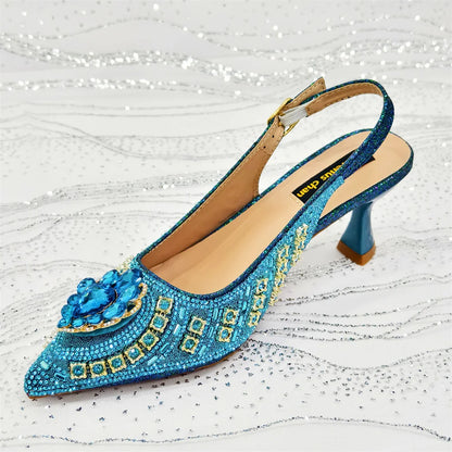 2025 Elegant Fruit Green Women's Green Heels and Rhinestone Handbag Set - Italian Design for Weddings and Parties