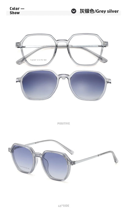 Magnetic Clip on Glasses Women Driving Polarised Polygonal Optical Myopia Eyewear Men Custom Prescription Glasses TJ2187