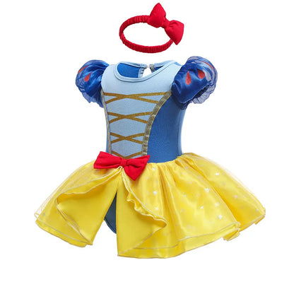 2026 Disney Infant Snow White Dress With Headband Infant Baby Princess Girl Cute Design Clothes Baby Dress Party Costumes Set